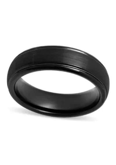 Striped Grooved 6mm Band in Two-Tone Tungsten