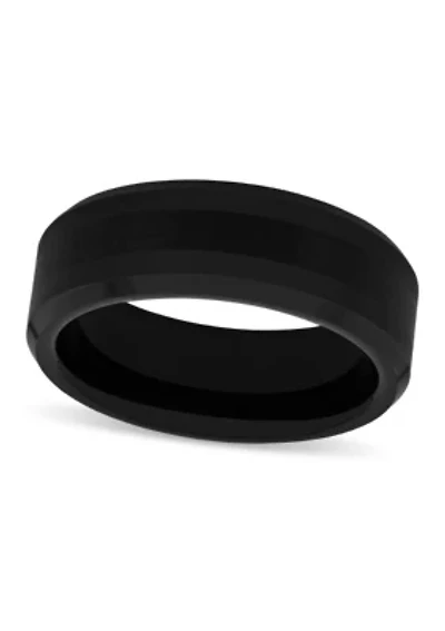 Brushed Center 8mm Beveled Band in Black Tungsten