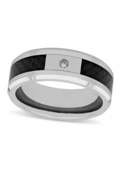 0.03 c.t. Diamond Carbon Fiber Inlay 8mm Beveled Band in Two-tone Tingsten