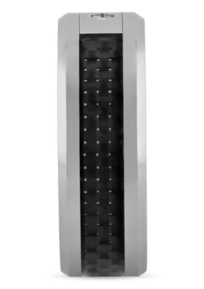 0.03 c.t. Diamond Carbon Fiber Inlay 8mm Beveled Band in Two-tone Tingsten