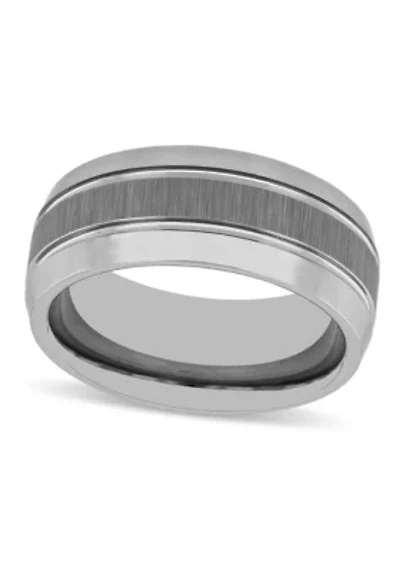 Brushed Center 9mm Beveled Band in Tungsten