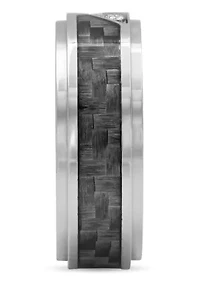 0.10 c.t. Diamond Carbon Fiber Inlay 6mm Step Edge Band in Stainless Steel