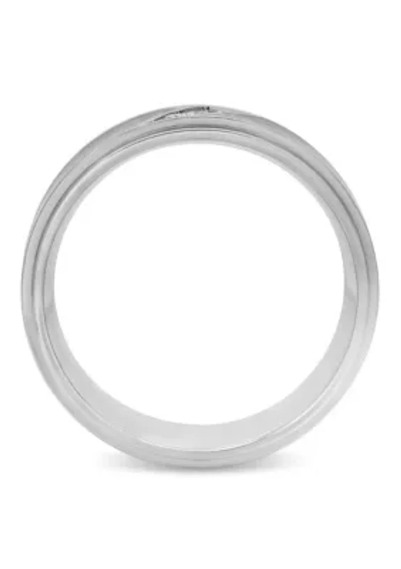 0.10 c.t. Diamond Carbon Fiber Inlay 6mm Step Edge Band in Stainless Steel