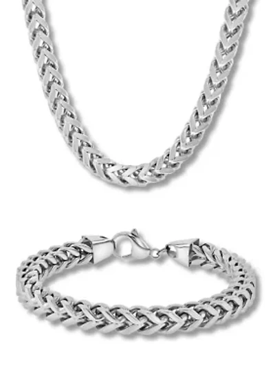 Curb Link Chain Bracelet and Necklace Set in Two-Tone Stainless Steel
