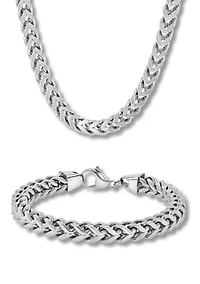 Curb Link Chain Bracelet and Necklace Set in Two-Tone Stainless Steel