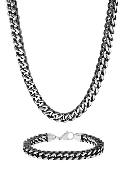 Franco Link Chain Bracelet and Necklace Set in Stainless Steel