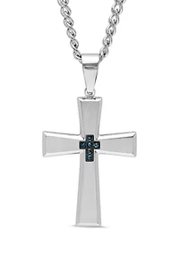 1/10 ct. t.w. Blue Diamond Tapered Cross Pendant in Stainless Steel