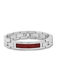 Men's Woodgrain Inlay ID Link Bracelet in Stainless Steel