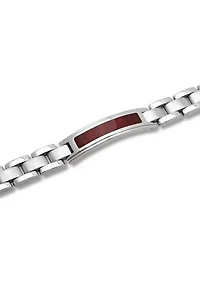 Men's Woodgrain Inlay ID Link Bracelet in Stainless Steel