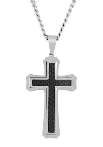 Stainless Steel and Carbon Fiber Cross Pendant