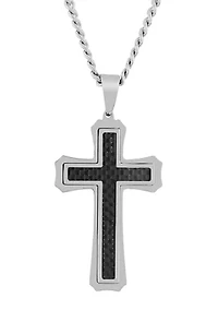 Stainless Steel and Carbon Fiber Cross Pendant