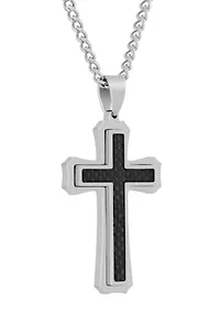 Stainless Steel and Carbon Fiber Cross Pendant