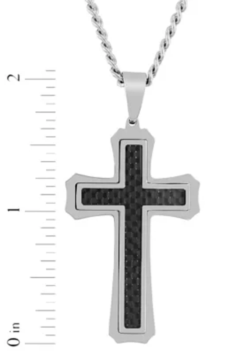 Stainless Steel and Carbon Fiber Cross Pendant