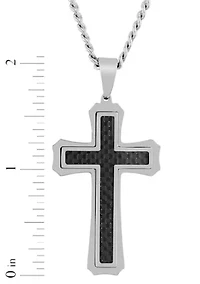 Stainless Steel and Carbon Fiber Cross Pendant