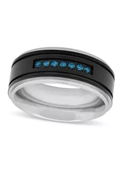 0.15 c.t.t.w. Blue Diamond 9mm Band in Two-tone Stainless Steel