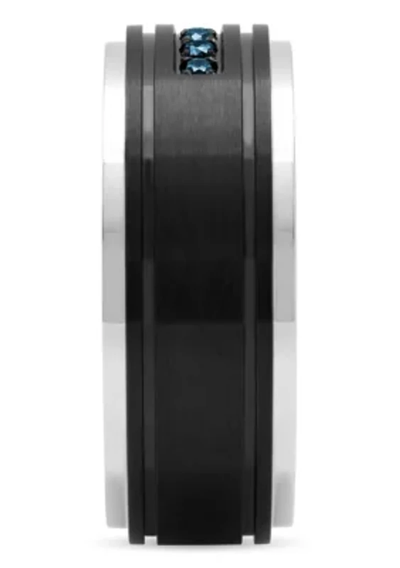 0.15 c.t.t.w. Blue Diamond 9mm Band in Two-tone Stainless Steel