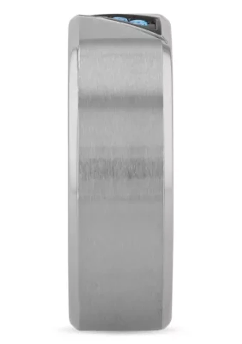 0.05 c.t.t.w. Blue Diamond Beveled 8mm Band in Two-tone Stainless Steel