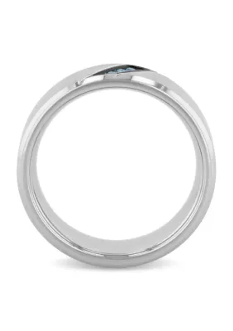 0.05 c.t.t.w. Blue Diamond Beveled 8mm Band in Two-tone Stainless Steel