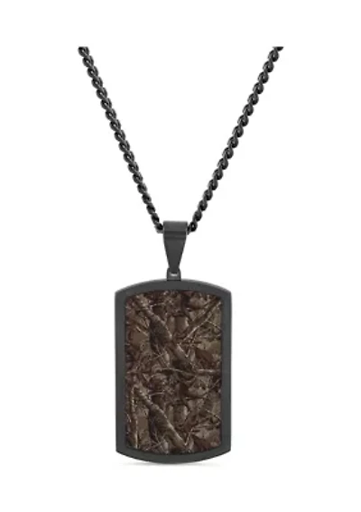 Camo Inlay Dog Tag Pendant Necklace in Black Stainless Steel