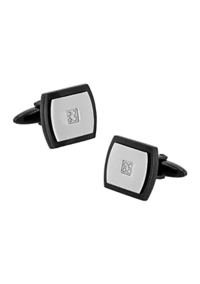 1/10 ct. t.w. Diamond Accent Step Edge Rectangle Cufflinks in Two Tone Stainless Steel