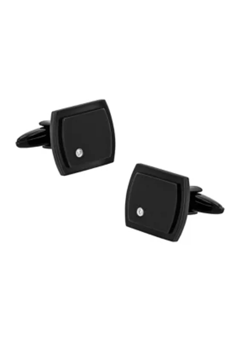  1/10 ct. t.w. Diamond Accent Step Edge Rectangle Cufflinks in Black Stainless Steel
