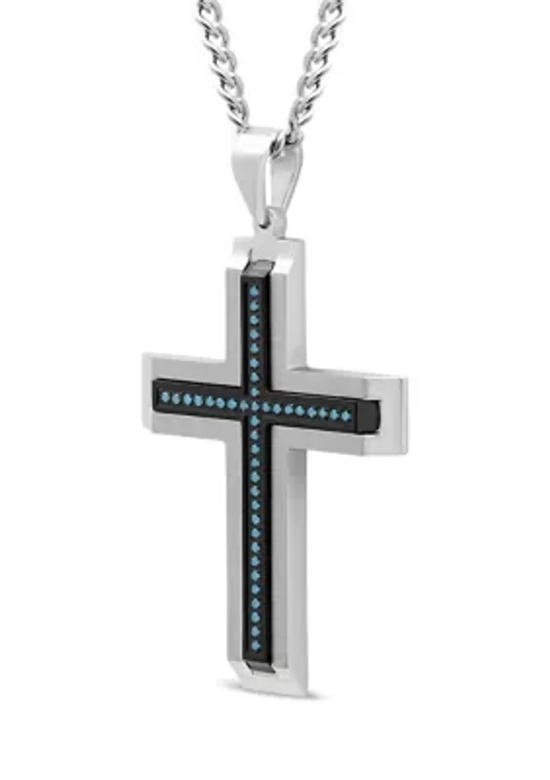 1/5 ct. t.w. Blue Diamond Beveled Cross Pendant in Two-Tone Stainless Steel