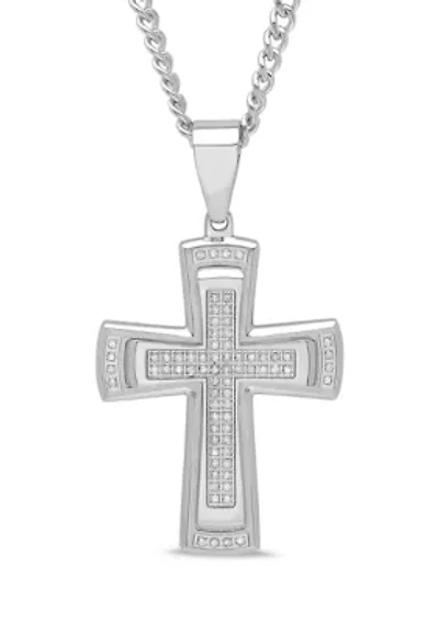 3/8 ct. t.w. Diamond Stacked Cross Pendant in Stainless Steel