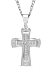 3/8 ct. t.w. Diamond Stacked Cross Pendant in Stainless Steel