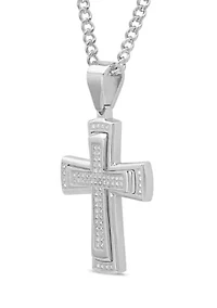 3/8 ct. t.w. Diamond Stacked Cross Pendant in Stainless Steel