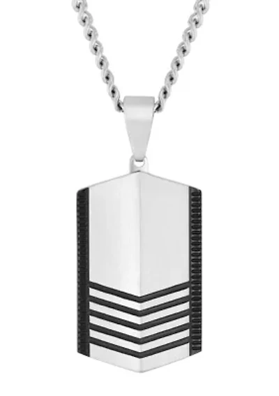 Stainless Steel Dog Tag Pendant with Black Finish and Chevron Design