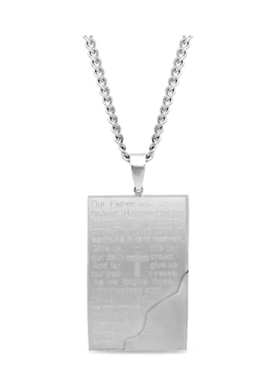 The Lord's Prayer Curved Dog Tag Pendant Necklace in Stainless Steel