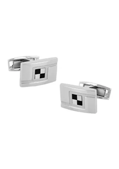 Checkered Rectangle Cufflinks in Stainless Steel