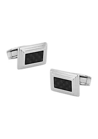 Black Checkerboard Step Edge Rectangle Cufflinks in Stainless Steel