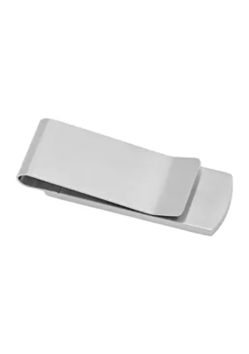 Cubic Zirconia Textured Money Clip in Two-Tone Stainless Steel