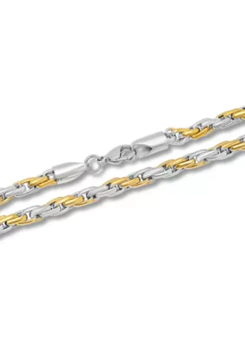 Rope Link Chain Bracelet and Necklace Set in Two-Tone Stainless Steel