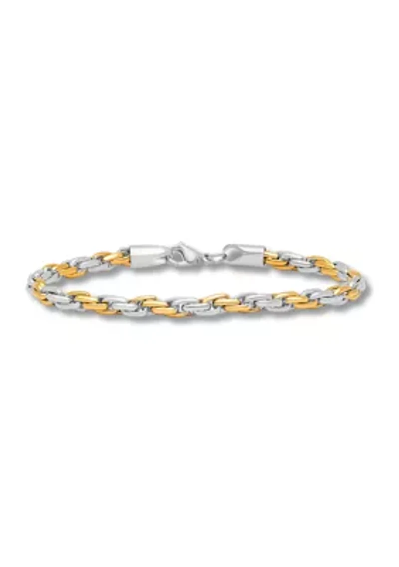Rope Link Chain Bracelet and Necklace Set in Two-Tone Stainless Steel