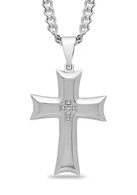 1/10 ct. t.w. Diamond Scalloped Cross Pendant in Stainless Steel