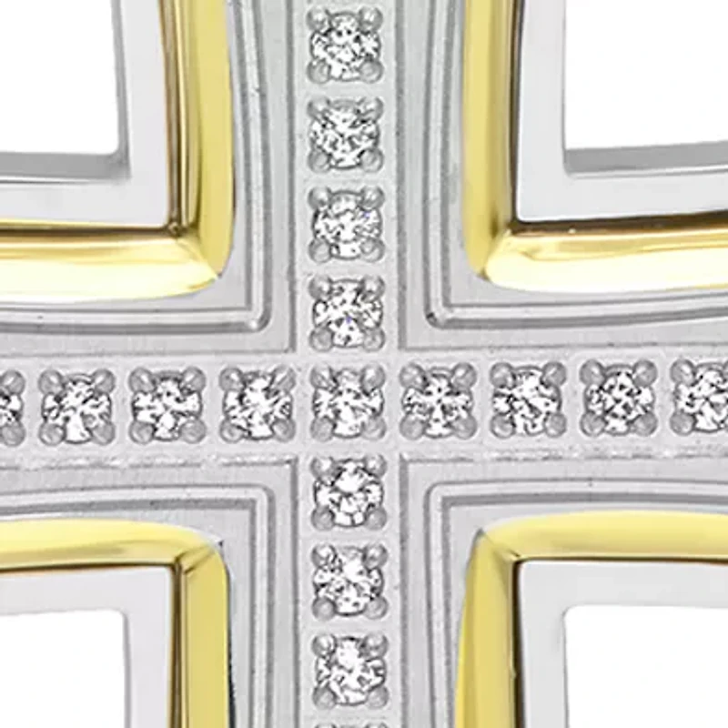 1/6 ct. t.w. Diamond Stacked Cross Pendant in Two-Tone Stainless Steel