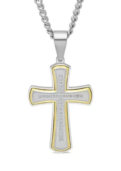 1/6 ct. t.w. Diamond Stacked Cross Pendant in Two-Tone Stainless Steel