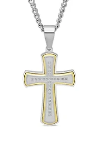 1/6 ct. t.w. Diamond Stacked Cross Pendant in Two-Tone Stainless Steel