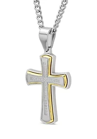 1/6 ct. t.w. Diamond Stacked Cross Pendant in Two-Tone Stainless Steel