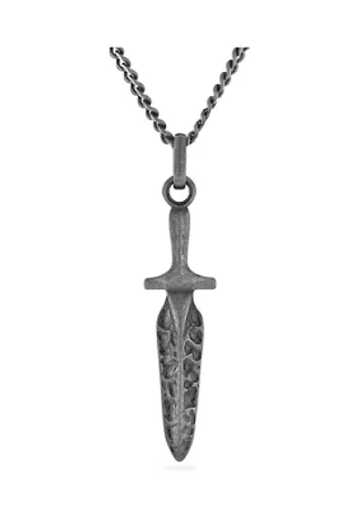 Antique Dagger Pendant Necklace in Gunmetal Stainless Steel