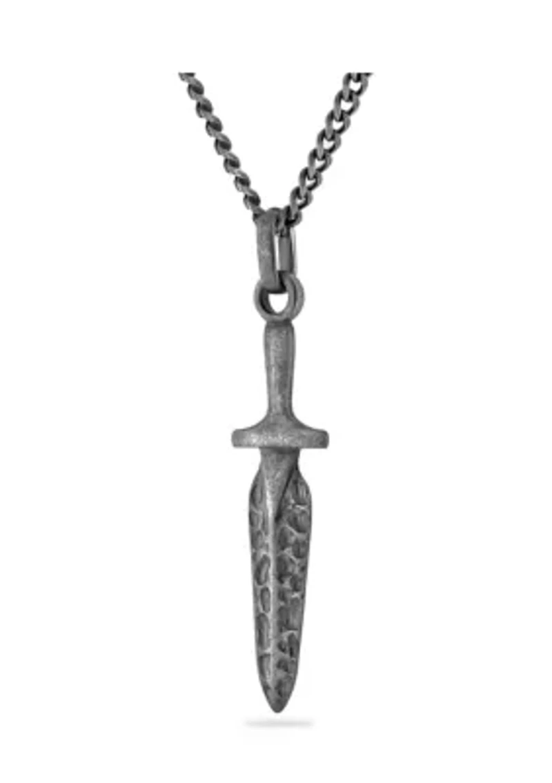Antique Dagger Pendant Necklace in Gunmetal Stainless Steel