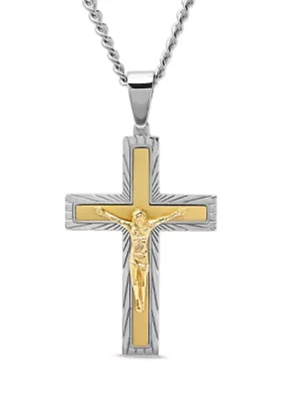 Crucifix Pendant in Two-Tone Stainless Steel