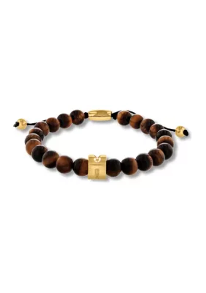 Tiger's Eye Bead and Gold-Tone Stainless Steel Bolo Bracelet