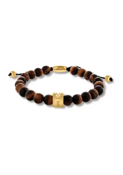 Tiger's Eye Bead and Gold-Tone Stainless Steel Bolo Bracelet