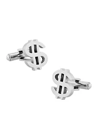 Silver Tone Dollar Sign Cufflinks in Stainless Steel