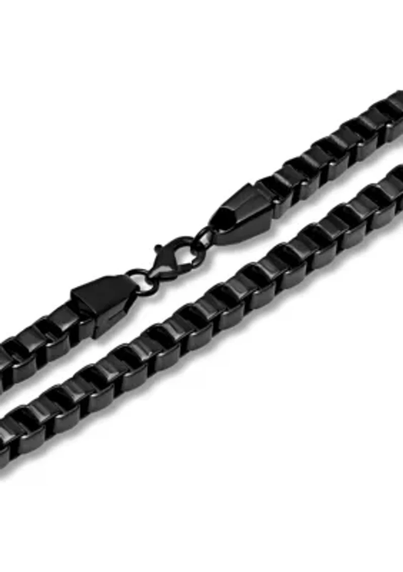 Box Link Chain Necklace in Black Stainless Steel