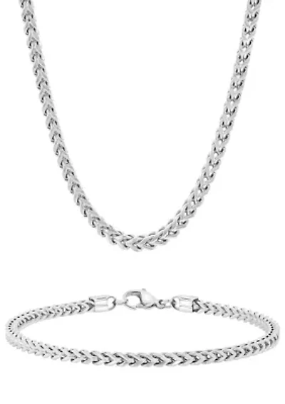 Franco Link Chain Bracelet and Necklace Set in Stainless Steel