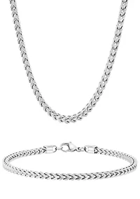 Franco Link Chain Bracelet and Necklace Set in Stainless Steel